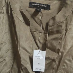 NWT Silk army green blouse, long shirt tail
